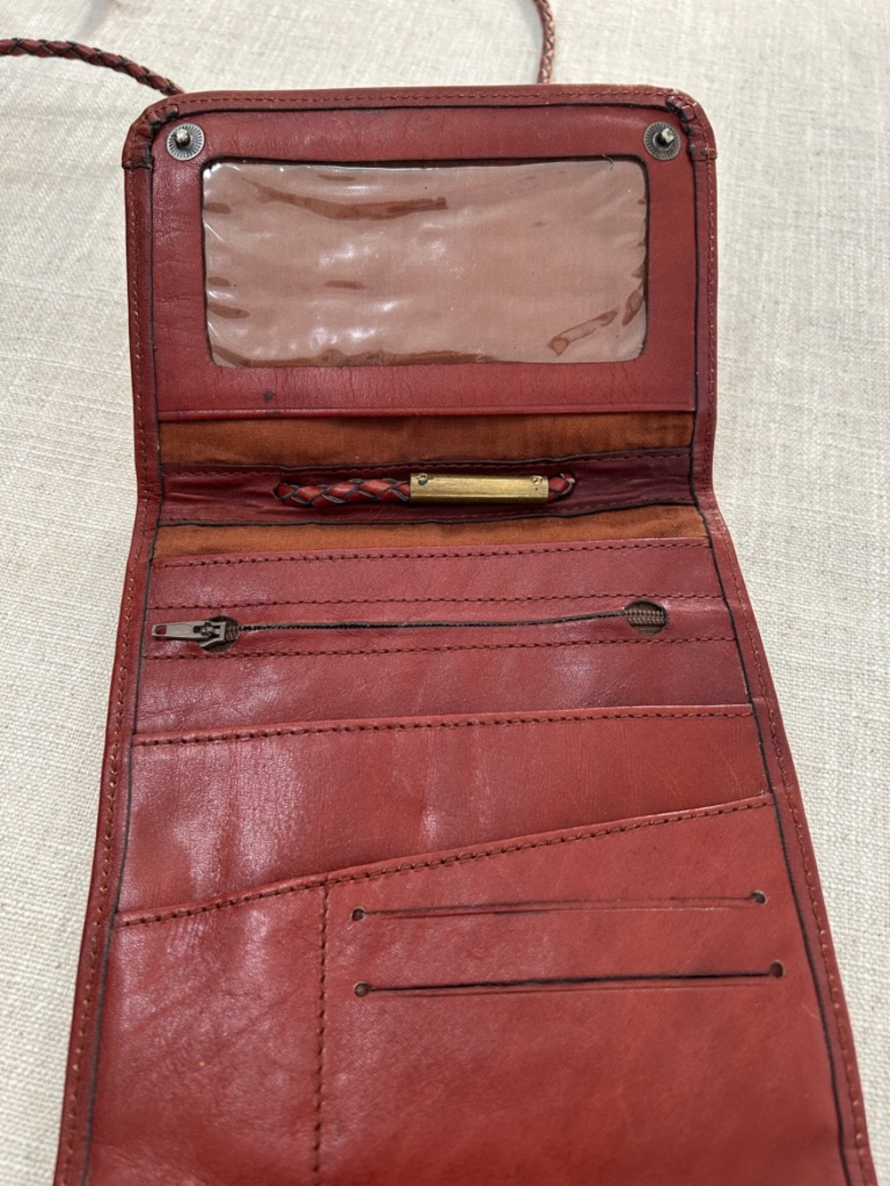 Moroccan Leather Crossbody Wallet Woven Festival Bag in Red and Brown - Picture 4 of 16